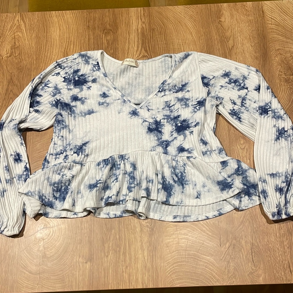Peplum blue and white tie dye long sleeve